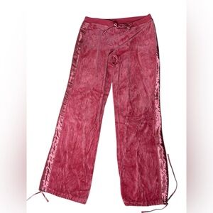 Y2K Velour Track Pants Pink Satin Side Stripe Low Rise Small 2003 Juicy Era